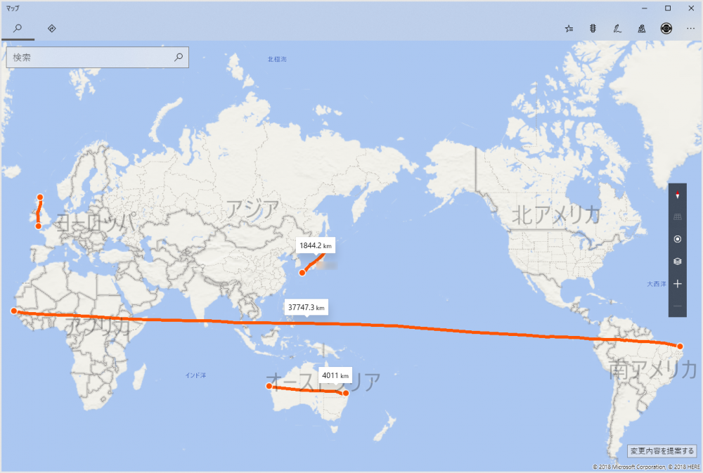 Windows アプリ「マップ」で世界の距離を測ろう