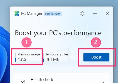 Microsoft PC Manager でメモリを解放する手順03