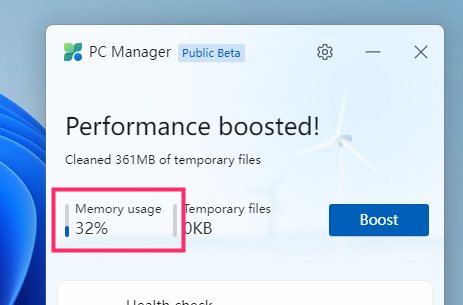 Microsoft PC Manager でメモリを解放する手順04