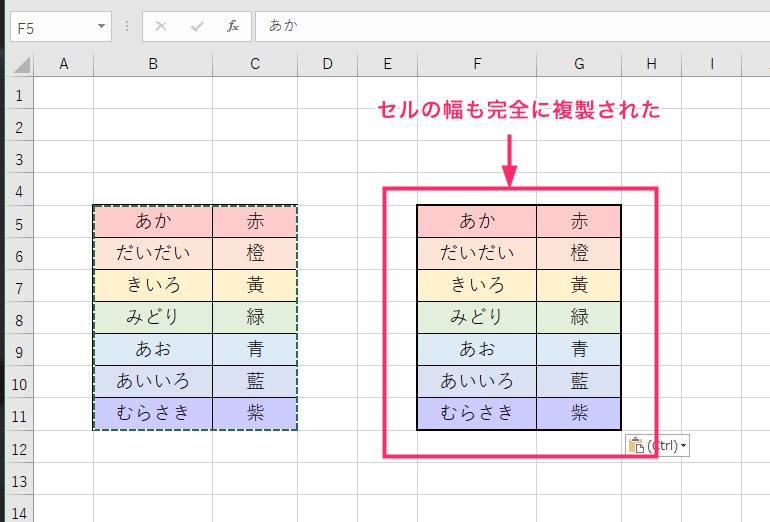 Excel コピーした表のセル幅も一緒に貼り付けて複製する手順04
