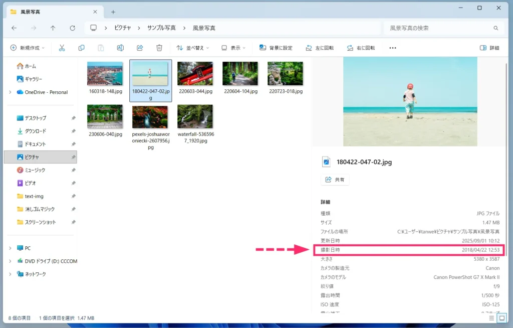 写真データ(画像)の撮影日時を削除する手順01